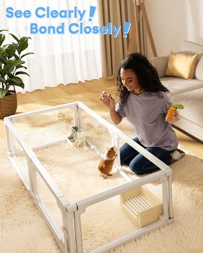 BUCATSTATE Acrylic Guinea Pig Cages for 2, 15.5 sq ft Guinea Pigs Playpen with Door, Clear Rabbit Playpen Indoor for Pigges, Hedgehogs, Quail, Chickens (47" L x 47" W x 16" H, 8 Panels) - style: 8 Panels