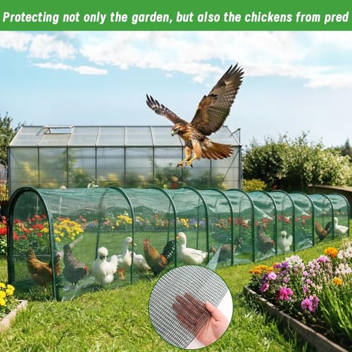 Chicken Runs for Yard,79" & 157" Extra Long Foldable Chicken Tunnels for Outside,All-in-One Kit with Sun Protection Net, Removable Door, Frame & Tools (Green, 393 * 21 * 32 inches) - size: 393*21*32 inches