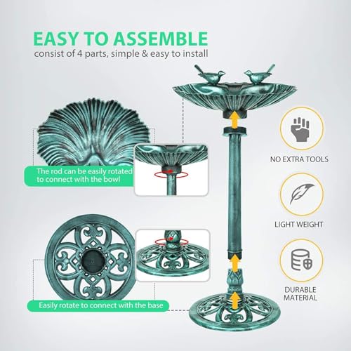 32inch Antique Bird Bath Outside Garden Weather Resistant Polyresin Backyard Expressions - color: Green