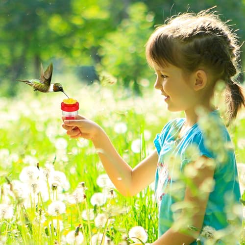 Handheld Hummingbird Feeders with Cleaning Brush, 2-Pack, Mini Hand Feeder | Mini Flower Hand Held Hummingbird Feeder Ring for Window Outdoor Wild Perch Feeding, Plastic Hummingbird Feeders