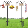 Shepherds Hooks for Outdoor Plant Hanger Hummingbird Feeders for Outdoors | Double Shepherds Hooks ,86 Inch Bird Feeder Pole, Thick Heavy Duty Bird Feeder Stand with 5-Prong Base,Solar Light,2 Pack - size: 86inch-2pack