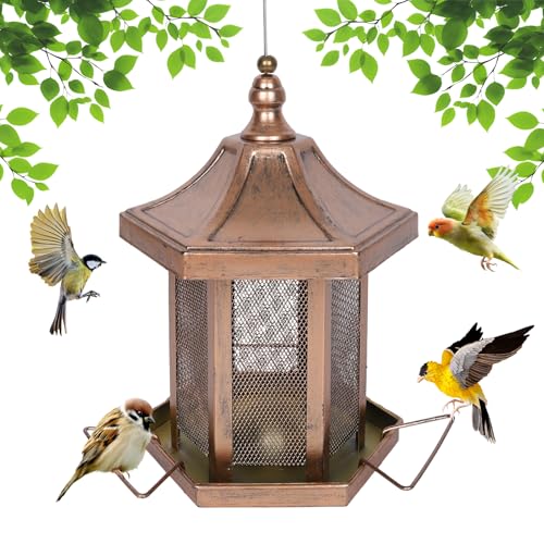Metal Bird Feeder for Outdoors Hanging, Hexagon Bird Feeders for Garden Yard, 3LB Wild Birdfeeder Squirrel Proof for Outside