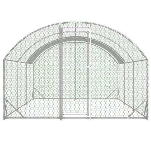 Large Metal Chicken Coop, Dome Walk-in Chicken Run with Waterproof UV-Resistant Cover for Outdoor Yard & Farm, Poultry Cage Pen for Chickens, Ducks & Rabbits, 19.7 FT x 9.8 FT x 6.6 FT, Silver - size: 19.7 FT x 9.8 FT x 6.6 FT