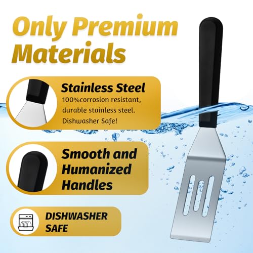 Patelai 5 Pack Small Spatula Mini Serving Brownie Spatula for Serving and Flipping Cooking Pancakes Desserts Cookie Eggs Lasagna (Slotted,Black Handle) - color: Black Handle, size: Slotted