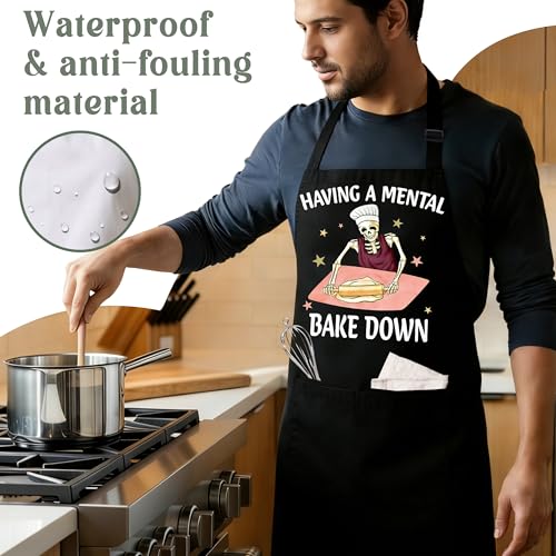 Having a Mental Bakedown Sourdough Apron for Women with Large Pockets - Funny Baking Aprons, Adjustable Kitchen Apron for Bread Making, Grilling - Unique Sourdough Gifts for Bakers & Moms - C15 - color: Having a Mental Bakedown 2