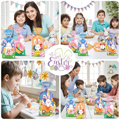 Litmitfu 100 Pcs Happy Easter Treat Bags - Cute Bunny Cellophane Goodie Bags, Plastic Happy Easters Day Cello Candy Goody Gift Bag with Twist Ties for Spring Easter Party Favor Supplies, 4 Styles - color: Easter