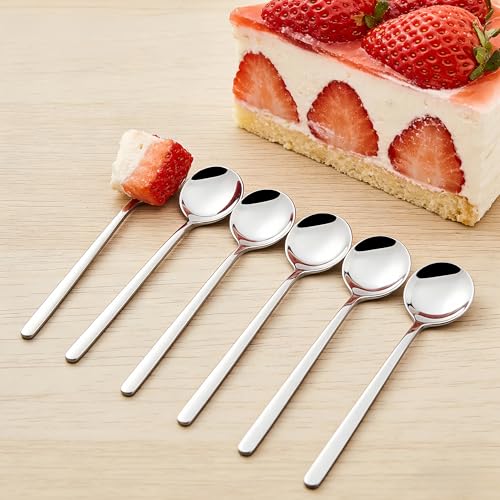 Long-handled Mirror-Finish Small Round Stainless Steel Spoon, Suitable for Scooping Bird's Nest, Honey, Coffee, Milk Powder, Sugar, Cocoa Powder and Other Foods & Desserts (6pcs 5.1", Silver) - size: 5.1in, style: 6Pcs Silver