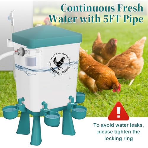 2 Pack 3 Gallon Automatic Chicken Waterer with Float Valve, Poultry Waterer with 10 Chicken Water Cups, 5 FT Water Pipe, Chicken Water Feeder for Coop, Ducks, Hens, Farm, Backyard(Blue) - color: Blue, size: Auto-2pcs