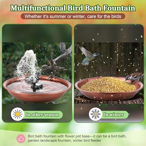 Bird Bath Fountain for Outside, Metal BirdBath Bowl with 8W Pump (Standing | 13.5" Garden Metal Bird Bath Bowl 2 Nozzles Adjustable Water Fountain for Backyard Patio Garden and Outdoor Water Features - style: Standing