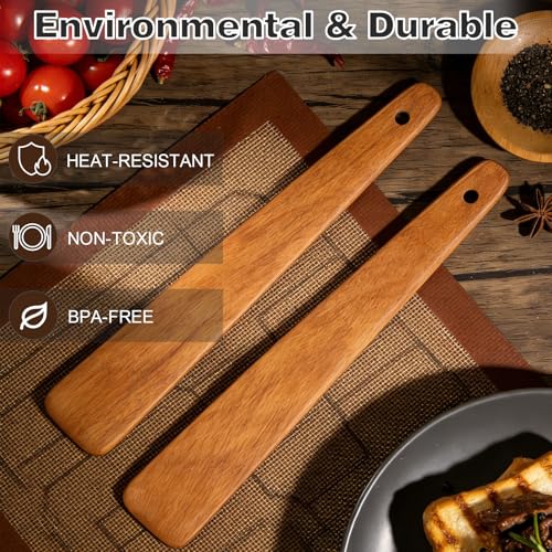 2PCS Teak Wooden Spatula for Cooking, 12 Inch Wood Spatula | Turner & Egg Flipper Scraper for Cast Iron, Flat Wood Cooking Utensils, Spatulas Spoons Perfect for Gift Ideas, Kitchen Gifts - size: Flat Spatulas