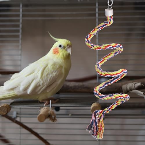 Bird Rope Perch Swing, Spiral Rope Perch Standing Pole Accessory Climbing Swing Paw Grinding 39 Inch, (Pink) Intended for Parrot/Parakeet/Budgies/Cockatiels/Lovebirds - color: Pink, size: 39 Inch