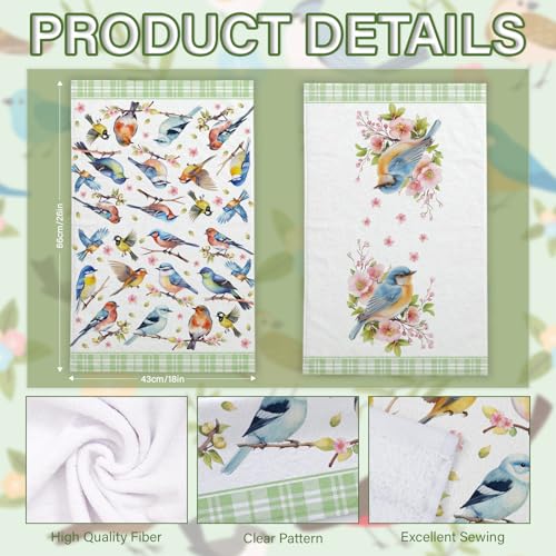 Bird Kitchen Towels, Floral Spring Kitchen Bathroom Dish Towels, 2-Pack, 18x26 Inch, Multicolor, Polyester - color: Floral Bird-2