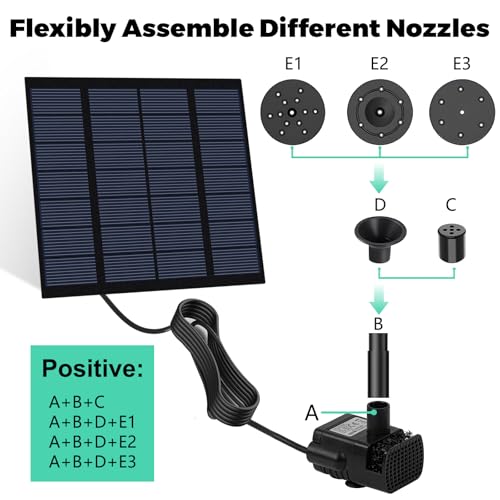 Solar Fountain, Solar Pump for Fountain with 4 Nozzles & 9.84FT Power Cable, DIY Solar Water Pump Kit for Birdbath, Garden, Pond, Pool, Outdoor - color: 1.8w