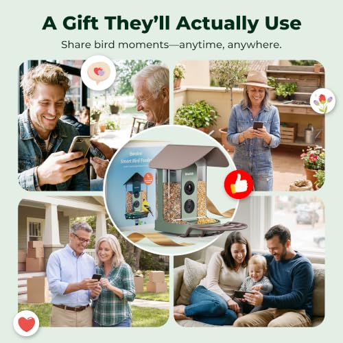 Smart Bird Feeder with 4K AI Camera Solar Powered, No Subscription | Lifetime AI Identification Bird Species, 4K Live Stream, 8MP Photos, Real-Time Bird Visit Alert, Backyard Birdwatching Gift - color: Brown