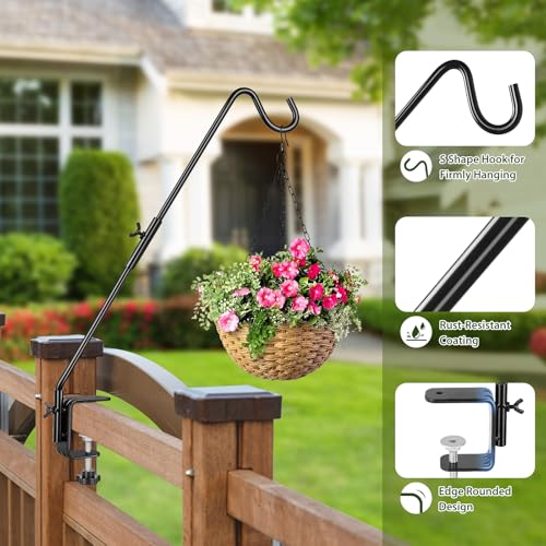 Deck Hook, 20 Inch Bird Feeder Hanger for Hummingbird Feeders, Black | Heavy Duty, Metal Hanger for Planters, Lanterns, Wind Chimes, Holiday Decorations, 360° Rotatable Arm, Gifts for Women Men - size: 20inch