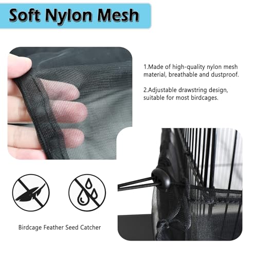 Large Bird Cage Seed Catcher Skirt, Parrot Parakeet Macaw Cover Black | Drawstring mesh skirt wraps parrot or parakeet cage so seeds and feathers stay off your floors and carpet(78.5 * 27.6in) - color: 78.5*27.6in-black