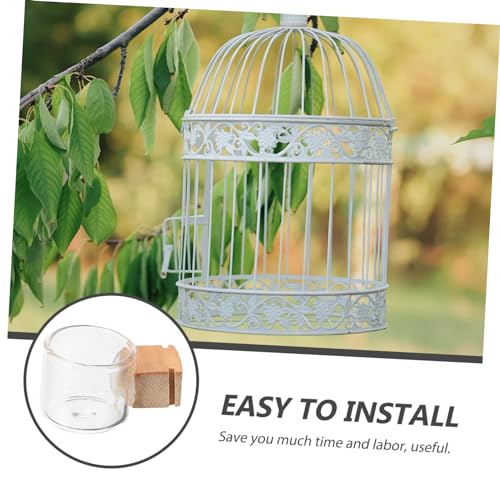 Angoily Bird Feeding Dish Cups Set with Splash-Proof Glass Bowls and Bamboo Fixation for Mess-Free Water Feeder and Food Bowl Suitable for Parakeet Cockatiel Small Birds