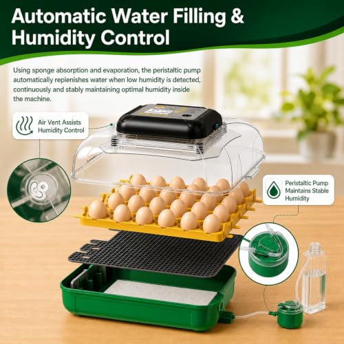 Egg Incubators for Hatching 30 Eggs with Temperature Humidity Control,Green | Chicken Incubator with Humidity Display Auto Water Filling,Quail Incubator with Automatic Egg Turning - color: grass green