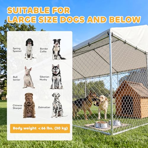 PawHut Outdoor Dog Kennel, 20' x 20' x 10', Waterproof Roof for Large Dogs | Heavy Duty Galvanized Chain Link Pet Enclosure, Secure Lock for Chicken, Duck - size: 236.2"L x 236.2"W x 106.3"H