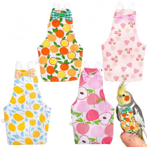 4 Pcs Bird Diaper, Parrot Diapers with Waterproof Inner | Reusable Flight Suit Cute Soft Bird Diaper Clothes for Parakeets Cockatiel Canary Monk Parakeet (L) - color: Yellow + Pink + White