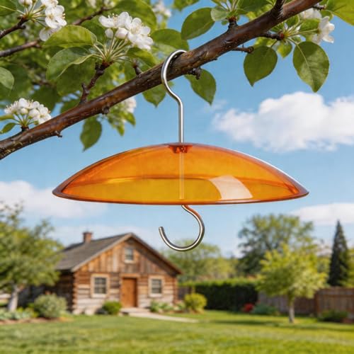 8" Mini Plastic Rain Cover for Bird Feeder, Yellow Weather Guard Dome | Stainless Hooks Baffle, Small Protective Shield for Hanging Outdoors, Bird House Protector against Snow/Sun/Poop, Dia. 20cm - color: Orange, size: 1PC/Pack