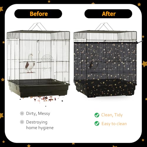 Bird Cage Seed Catcher, 60-118'' Large Bird Cages Cover, 31.5'' H Adjustable Nylon Bird Cage Mesh Net, Soft Airy Bird Cage Skirt Guard Accessories for Parrot Parakeet Macaw (Black) - color: Black, size: Large