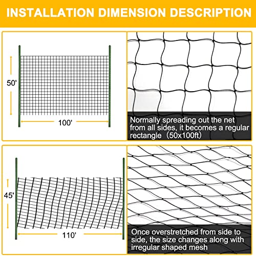 BSTPCOO Bird Netting 50ft x 100ft, Heavy Duty 1 inch Mesh Nylon Nettings | Poultry Netting for Chicken Coop Roof, Deer Fence Trellis Net for Fruits Trees Plants, with Cable Ties and Stakes - size: 50'×100'-1''