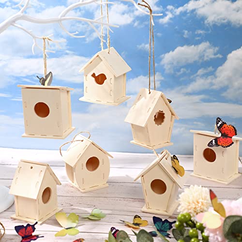 Kisston 210 Pcs DIY Birdhouse Kits for Kids Ages 5-8, 8-12, 96 Wooden Bird Houses Kit in 6 Shapes and 114 Stereoscopic Butterfly Sticker for Children Craft Class Activity Art DIY Project