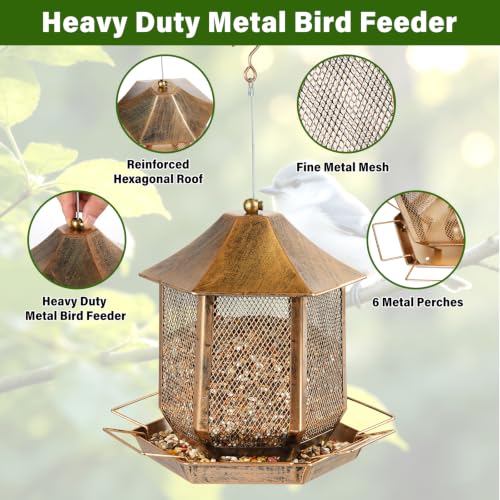 Bird Feeder, Heavy Duty Metal Bird Feeders for Outdoor Hanging, 3.5LB Extra Large Capacity Wild Birdfeeder for Garden Yard Outside Backyard - size: 3.5 pounds