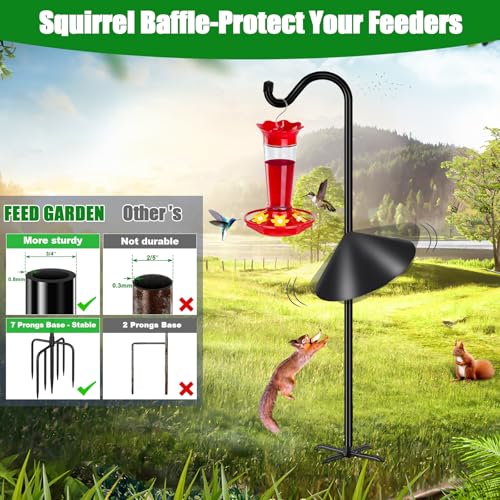 92’’ Bird Feeder Pole Squirrel Proof 1 Pack, Adjustable Tall Shepherds Hooks for Outdoor with 7 Prongs Base, Heavy Duty Shepherd Hook with Baffles, Pole for Bird Feeder, Plant Baskets - size: 92 Inch Pole&Baffle