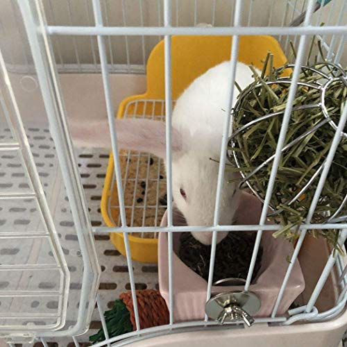Small Animals Bowl, Detachable Cage Feeder Pet Ceramic Water & Food Feeder, Small Animal Supplies for Rabbit Parrot Squirrels Chinchilla Hamster Ferret (White, M) - size: M