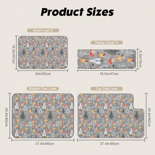 Bienbee Ferret Cage Liner Set, Leakproof Ferrets Cage Accessories for Small Animals Rats Chinchillas Hedgehogs Ferrets(Gray Mushroom, Double Unit Combo) - color: Gray Mushroom, size: Double Unit Combo-7 PCS