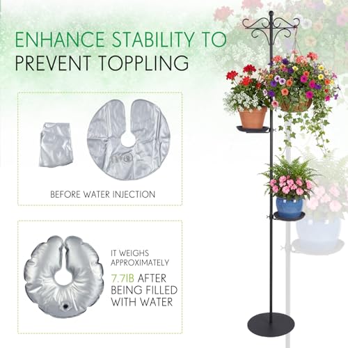 1 Set Upgraded 75.9" Shepherds Hook for Bird Feeder, Hanging Plant Wind Chime Stand, Metal Adjustable Standing Pole Holder for Indoor Outdoor, with 2 Rack & Weight Bag (Retro 2 Hooks) - style: Retro 2 Hooks