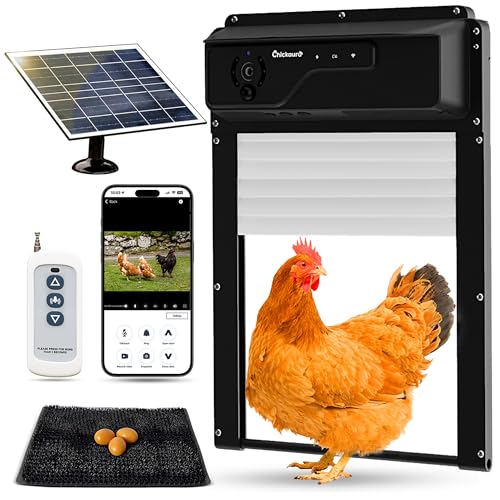 Automatic Chicken Coop Door Solar Powered with Nesting Pad - Waterproof Chicken Door with Timer, HD Camera, Anti-Pinch Protection, Mobile App & Remote Control, Alarm System, Mic & Speaker