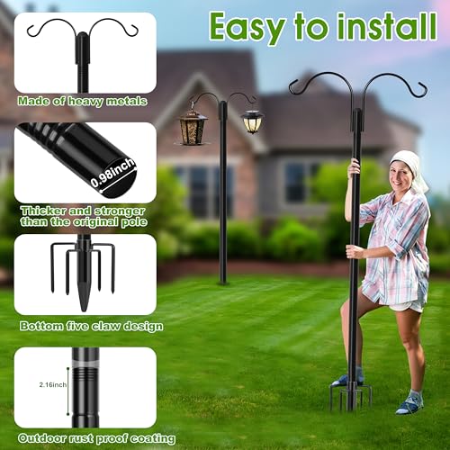 Shepherds Hooks for Outdoor, 2-Pack 60 Inch Heavy Duty Bird Feeder Pole, Garden Pole for Hanging Plants, Lantern, Hummingbird Feeder, Hanging Plant Stand with 5 Base Prongs - size: 60 Inch, style: Style D