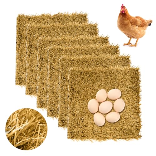 Hamiledyi 12"x12" Chicken Nesting Pads 6Pcs Washable Chicken Coop Bedding Laying Artificial Grass Rug Carpet Synthetic Turf Mat Garden Lawn Indoor/Outdoor Bedding for Chicken Hen Small Pets(Brown) - size: 6 Pcs Brown