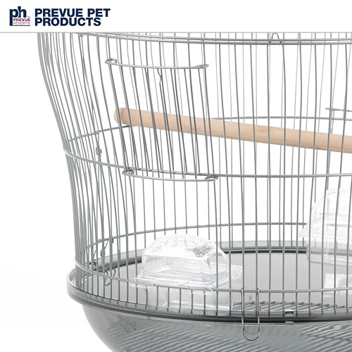 Prevue Pet Products Sonata Round Metal Birdcage - Gray | Ideal for Tabletop or Hanging Stand, for Small Birds with Food Cups, Gate-Style Front Door, Pull Out Split Tray Design
