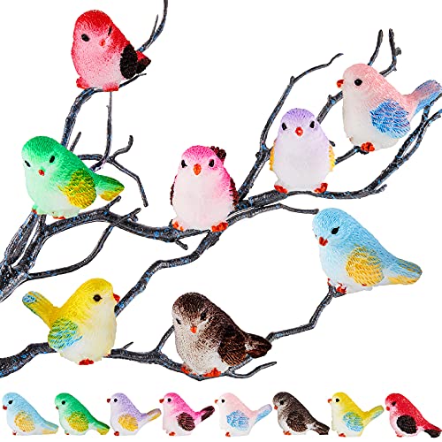 Skylety 16 Pieces Miniature Bird Figurines Dollhouse Simulation Decorative Bird Figures Cute Animal Model for Garden, Miniatures Moss Decoration, Micro Landscape