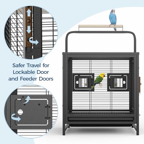 Garvee Bird Travel Carrier Cage, 25" h Small Bird Cage with with Wooden Perch Handle, Bird Carrier for Parrots Conures Lovebird Cockatiel Parakeets Black