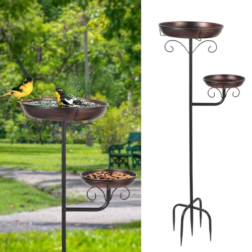 42" Large Freestanding Metal Bird baths for Outdoors Bird Feeder Ground for Garden Decor, Removable Bowl with Strong 5 Stakes, Bird Bath for Outside, Ground Mounted Birdbaths for Pation Backyard Lawn