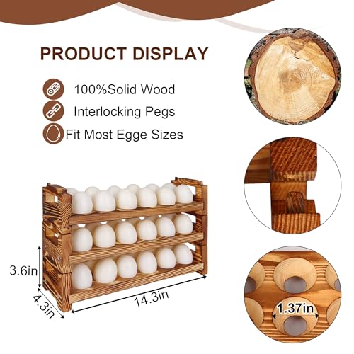 Wooden Egg Holder Fresh Egg Holders Countertop Firewood Egg Collecting Rack for Gathering Fresh eggs, Stackable with 36 eggs, Home Kitchen Organizer, Set of 3 PCS