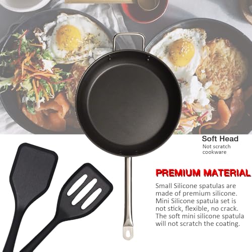 Small Silicone Serving Spatula Set of 4 for Egg, Steak, Pancake | Non-stick, Non-Scratch, Flexible, Easy to Clean - color: Black