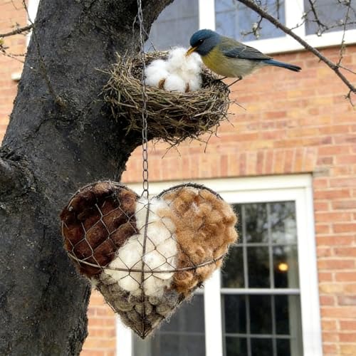 Handmade Alpaca Fiber Bird Nesting Heart,Alpaca Bird Nesting Material,Bird Nesting Material Holder,Alpaca Fiber Bird Nesting Box for Wild Birds,for Garden,Yard & Bird Lover (2PCS) - color: 2PCS