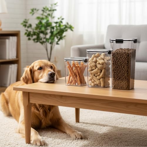 3 Set Pet Food Storage Containers, Airtight Dog Food Storage Container with Locking Clips, Dog Treat Container with a Stickers & Pen for Customizing,Suitable for Pet,Bird Seeds,Dog & Cat Treats - color: Assorted set