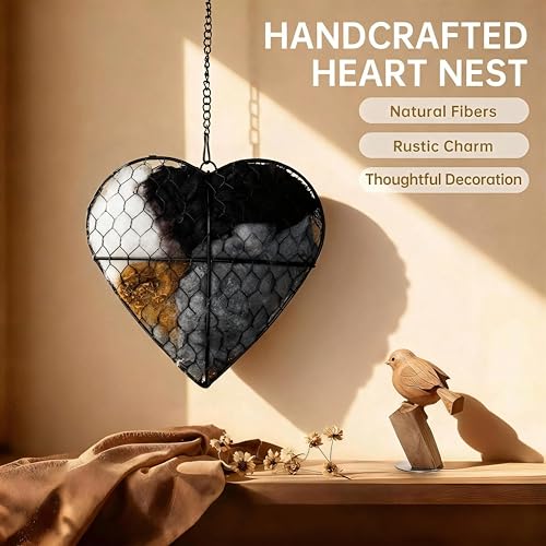 Handmade Fiber Bird Nesting Heart, Nesting Material for Wild Bird, Refillable Nesting Accessories, Hummingbird Nest/House, Outdoor Garden Decortion, Gifts for Bird/Nature Lovers (1pc) - color: Multicolor
