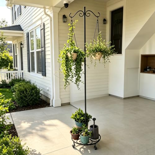 76" Shepherd's Hook with Flat Base Adjustable Heavy Duty Double Hook | Freestanding,For Outdoor Indoor,Holds Bird Feeders, Wind Chimes, Lanterns, Garden Decor