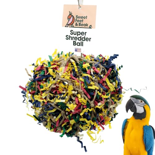 Sweet Feet and Beak Shredder Ball, Large, 7" Bird Shredding & Foraging Toy | Stuffed with Shredded Paper & Wood Toys, Encourages Foraging, Climbable Design, Available in 3 Sizes, Bird Perch Toy - size: 7 inch