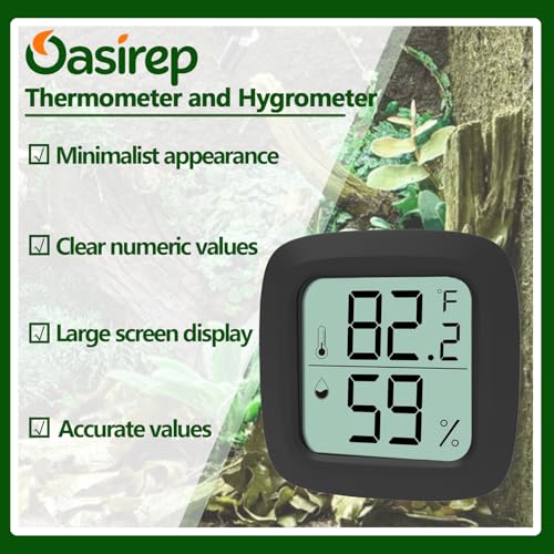 Black Reptile Thermometer and Hygrometer – LCD Digital Temp & Humidity Gauge for Bearded Dragon, Ball Python, Crested Gecko, Tortoise, Frog, Axolotl Tanks - size: KD30M-Black