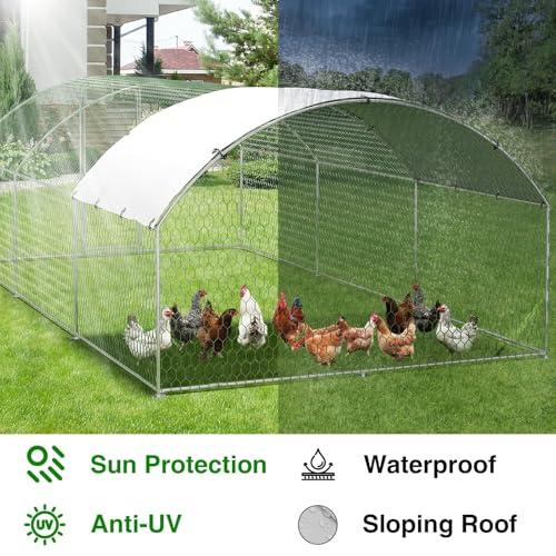 Garvee Metal Chicken Run, 9.8 x 19.7 x 6.6 Ft Metal Chicken Coop for Yard with Waterproof and Anti-Ultraviolet Cover, Dome Roof Walk in Chicken House, Poultry Cage for Hen, Duck and Rabbit - size: 118.1"L x 236.2"W x 78.7"H