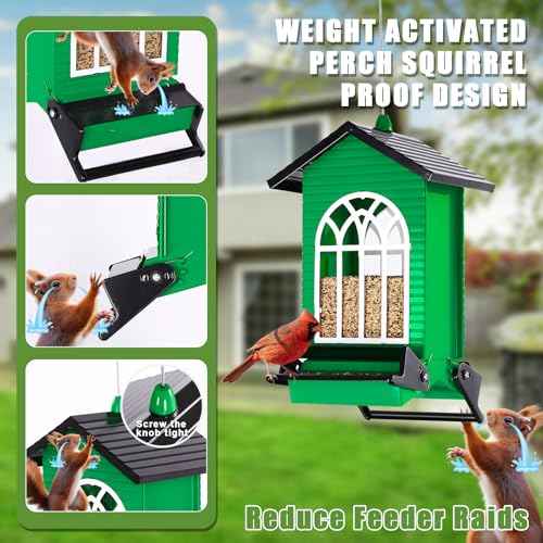 Gbekery Squirrel Proof Bird Feeder for Outdoors,5LB Large Capacity,Metal Wild Bird Seed Feeder with Bilateral Weight-Activated Perches for Outside Hanging,Garden Decoration,Green - color: Green